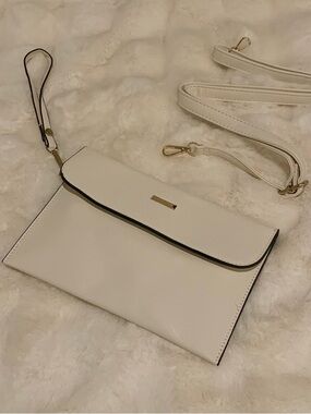 Convertible White Wristlet Clutch with Gold Hardware